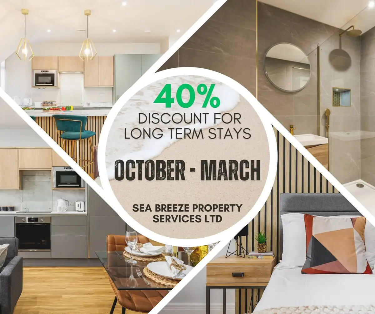 Serviced apartment in central Bournemouth with modern interior, workspace and full kitchen